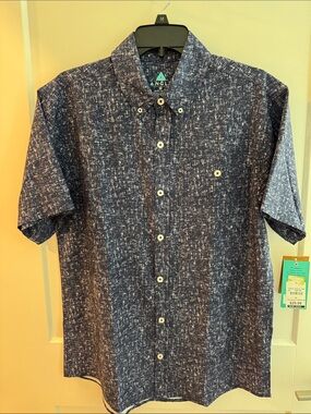 Anglr Men's Short-Sleeve Button-Down Shirt in Navy Heather size M